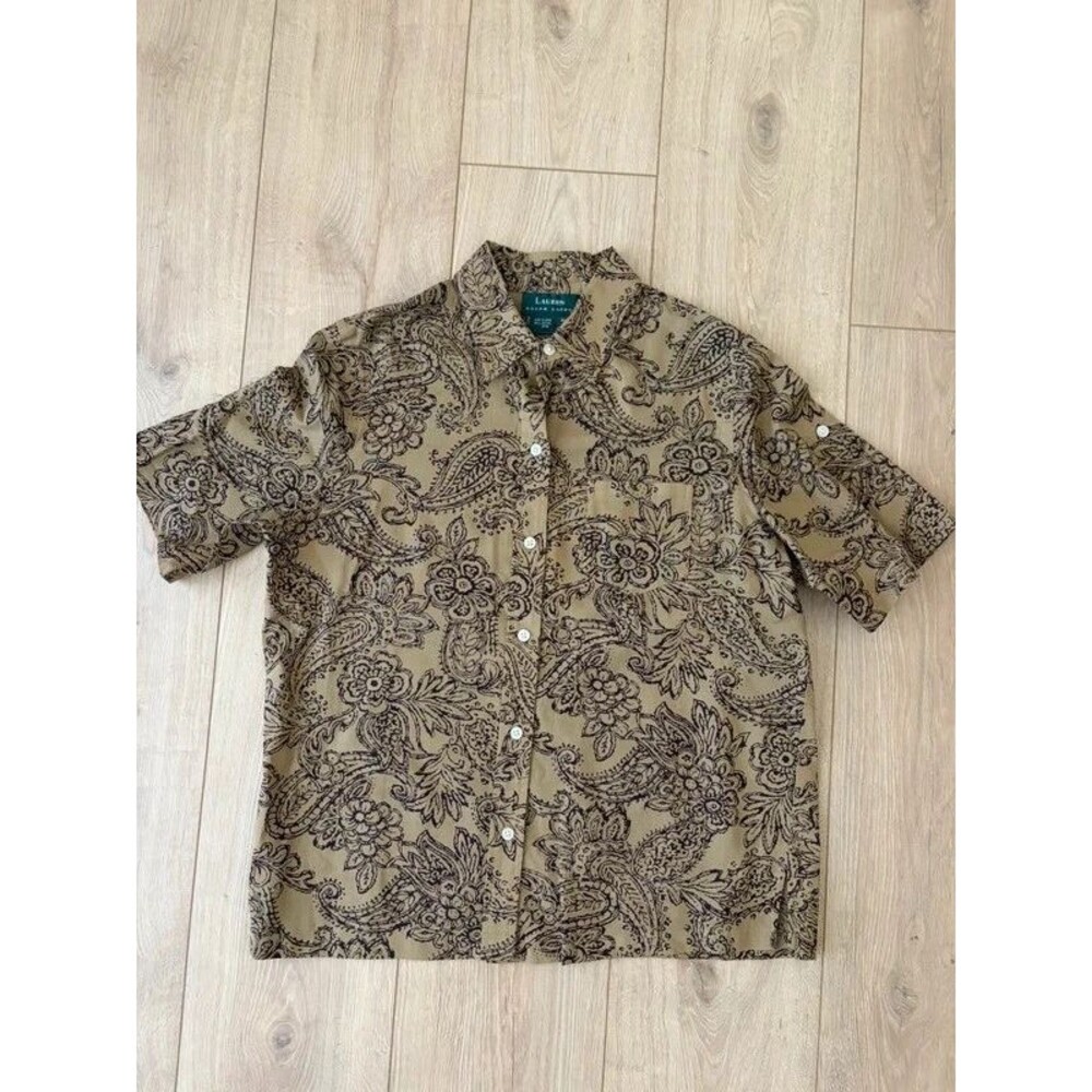 Lauren Ralph Lauren Paisley Cotton Button Down Shirt Size M